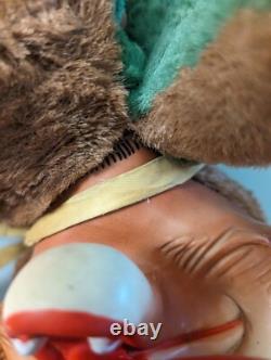 Vintage Big Bad Wolf Rubber Face Plush Toy Laying Down Stuffed Animal Doll