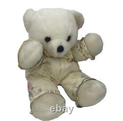 Vintage Dakin Cuddles Plush Teddy Bear White Floral Body Stuffed Animal 1979