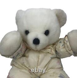 Vintage Dakin Cuddles Plush Teddy Bear White Floral Body Stuffed Animal 1979