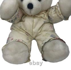 Vintage Dakin Cuddles Plush Teddy Bear White Floral Body Stuffed Animal 1979