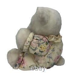 Vintage Dakin Cuddles Plush Teddy Bear White Floral Body Stuffed Animal 1979