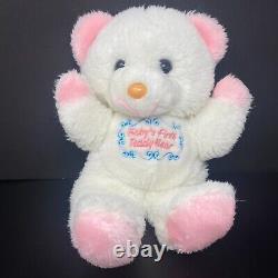 Vintage Dan Dee Baby's First Teddy Bear Plush White and Pink 13 Stuffed Animal