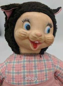 Vintage Early Gund Rubber Face Plush Bunny Rabbit Kitty Cat Girl Rushton Stuff