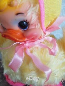 Vintage Easter Rushton Rubber Face Chick Duck Stuffed Plush (pink Yellow Bear)