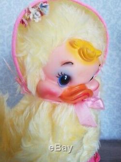 Vintage Easter Rushton Rubber Face Chick Duck Stuffed Plush (pink Yellow Bear)