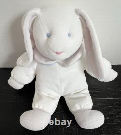 Vintage Eden White Velour Bunny Rabbit 11 Blue Stuffed Animal Plush Soft Toy