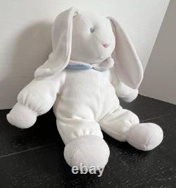 Vintage Eden White Velour Bunny Rabbit 11 Blue Stuffed Animal Plush Soft Toy