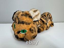 Vintage Gund Plush Bengal Tiger Cat Laying Down Stuffed Animal Green Eyed Feline