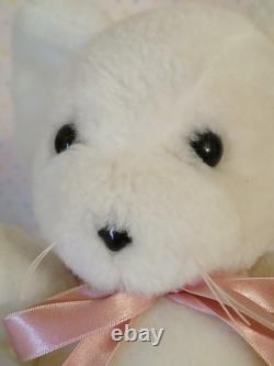 Vintage Gund White Mouse Rattle Stuffed Animal Plush Toy 7 Pink Feet Black Nose