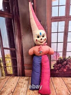 Vintage Hard Faced Clown Jester Large Plush Stuffed Animal