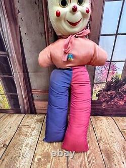 Vintage Hard Faced Clown Jester Large Plush Stuffed Animal