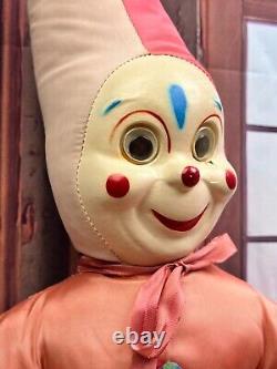 Vintage Hard Faced Clown Jester Large Plush Stuffed Animal