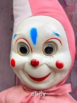 Vintage Hard Faced Clown Jester Large Plush Stuffed Animal