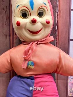 Vintage Hard Faced Clown Jester Large Plush Stuffed Animal