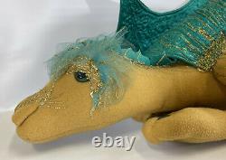 Vintage Large Dragon 40 Long Plush Stuffed Animal Gold Turquoise Huge