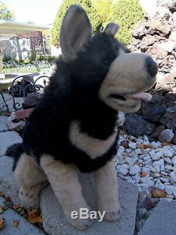 Vintage Large rare plush stuffed 24 Black Wolf Dog