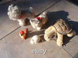 Vintage Lot 5 STEIFF Mohair Small Stuffed Plush Animal Dog Cat Mouse Bird Turtle