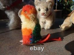 Vintage Lot 5 STEIFF Mohair Small Stuffed Plush Animal Dog Cat Mouse Bird Turtle