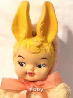 Vintage MY TOY Plush Rabbit Child Rubber Face & Ears Doll Easter Bunny 1964