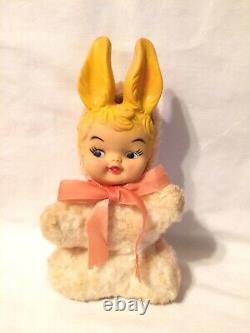 Vintage MY TOY Plush Rabbit Child Rubber Face & Ears Doll Easter Bunny 1964