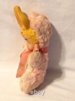 Vintage MY TOY Plush Rabbit Child Rubber Face & Ears Doll Easter Bunny 1964