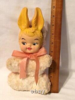 Vintage MY TOY Plush Rabbit Child Rubber Face & Ears Doll Easter Bunny 1964