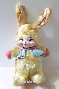 Vintage RUSHTON Plush Rubber Face Bunny Yellow Blue Vest 1950's / 1960's RARE