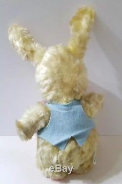 Vintage RUSHTON Plush Rubber Face Bunny Yellow Blue Vest 1950's / 1960's RARE