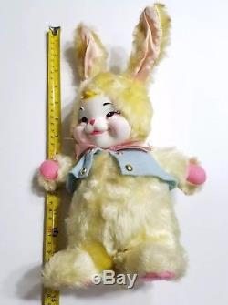 Vintage RUSHTON Plush Rubber Face Bunny Yellow Blue Vest 1950's / 1960's RARE