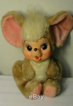 Vintage RUSHTON Rubber Face Plush 16 inches Happy Mouse Pink Ears Distressed