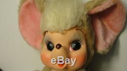 Vintage RUSHTON Rubber Face Plush 16 inches Happy Mouse Pink Ears Distressed