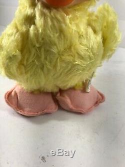 Vintage RUSHTON Yellow Duck Chick Rubber Face Plush 10 Tall stuffed WithTag Nice