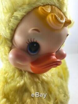Vintage RUSHTON Yellow Duck Chick Rubber Face Plush 10 Tall stuffed WithTag Nice