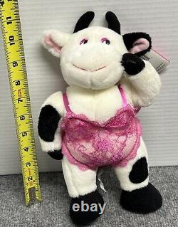 Vintage RUSS Jezebel Lingerie Pink Teddy Cow 11 Plush Stuffed Animal with Tags