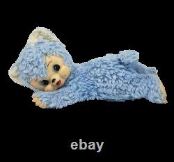 Vintage Rubber Face Blue + White Laying Teddy Bear Stuffed Animal Plush Antique