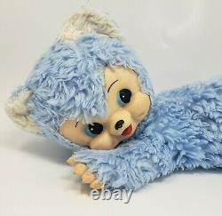 Vintage Rubber Face Blue + White Laying Teddy Bear Stuffed Animal Plush Antique