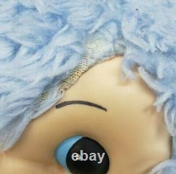 Vintage Rubber Face Blue + White Laying Teddy Bear Stuffed Animal Plush Antique