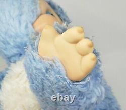 Vintage Rubber Face Blue + White Laying Teddy Bear Stuffed Animal Plush Antique