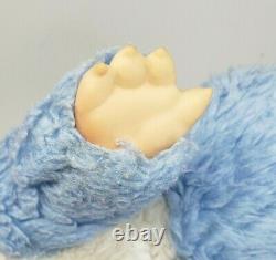 Vintage Rubber Face Blue + White Laying Teddy Bear Stuffed Animal Plush Antique