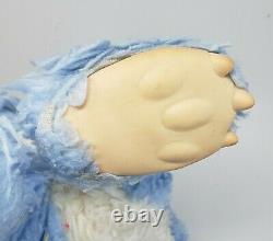 Vintage Rubber Face Blue + White Laying Teddy Bear Stuffed Animal Plush Antique
