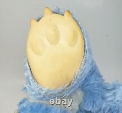 Vintage Rubber Face Blue + White Laying Teddy Bear Stuffed Animal Plush Antique