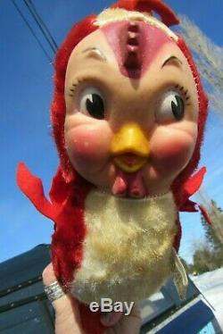 Vintage Rubber Face Plush 12 Red Chicken Rooster Bear Rushton Gund Columbia