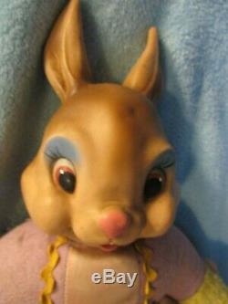 Vintage Rubber Face Plush Bunny Rabbit Ideal Doll In Dress Bear Rushton Gund Toy