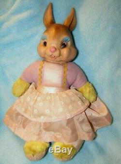 Vintage Rubber Face Plush Bunny Rabbit Ideal Doll In Dress Bear Rushton Gund Toy
