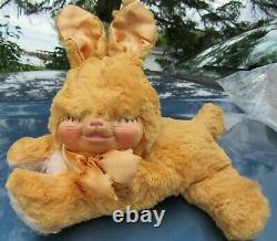 Vintage Rubber Face Plush Bunny Rabbit Pink Yellow Teddy Bear Toy Rushton Gund