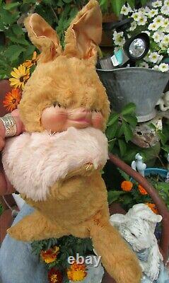 Vintage Rubber Face Plush Bunny Rabbit Pink Yellow Teddy Bear Toy Rushton Gund