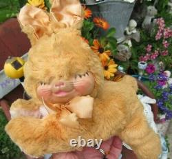 Vintage Rubber Face Plush Bunny Rabbit Pink Yellow Teddy Bear Toy Rushton Gund