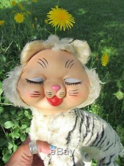 Vintage Rubber Face Plush Happy Rare Kitty Cat Timely Toy Big Tiger Gund Rushton