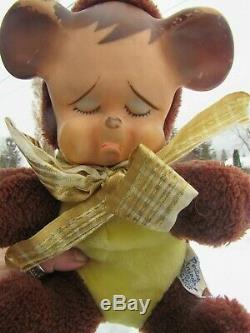 Vintage Rubber Face Plush Pouting Sad Teddy Bear Toy Knickerbocker Rushton Mytoy