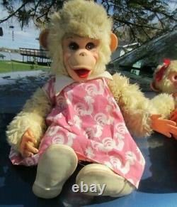Vintage Rubber Face Plush Rushton Yellow Monkey Chimp Tippy Toy 16 Pink Rooster